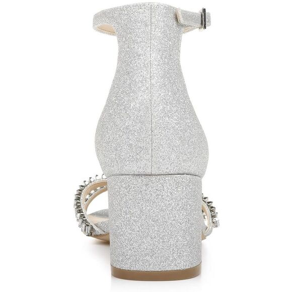 Jewel Badgley Mischka Womens Joanne Silver Glitter Ankle Strap Shoes New - Picture 3 of 3